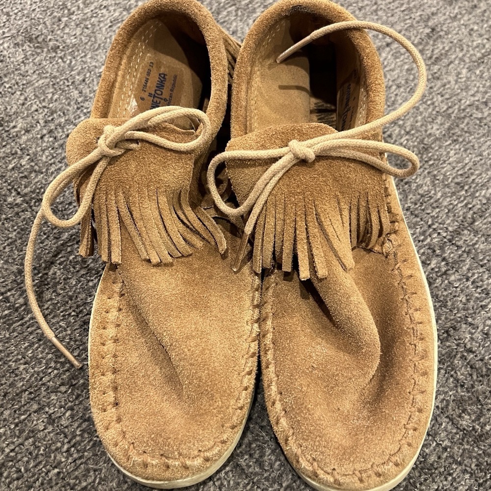 Minnetonka Womens Venice 457 Brown Suede Fringe Ankle Moccasin Boots Size 6